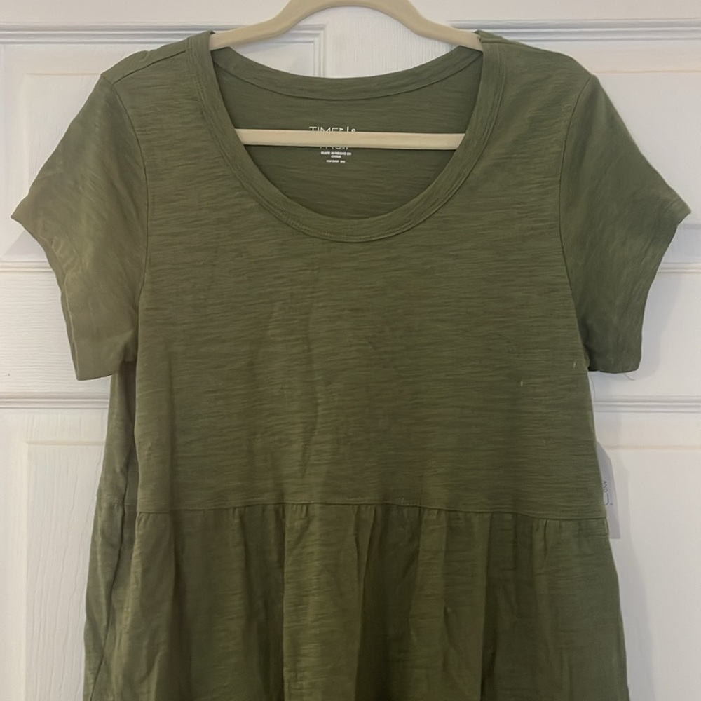 Olive Green T-Shirt Ruffle Dress - NWT